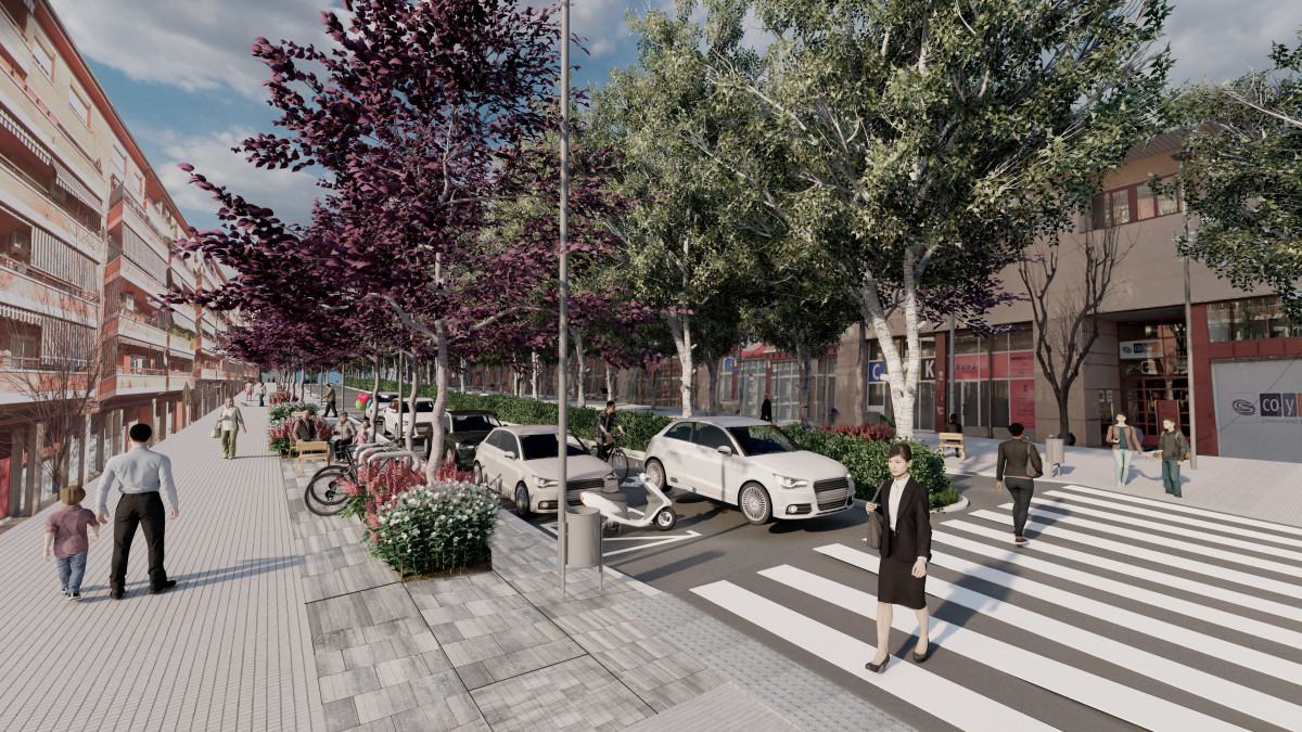 Una simulación de cómo quedarà la calle Iglesias de Cornellà de Llobregat (Barcelona) tras las obras que han empezado este mes.