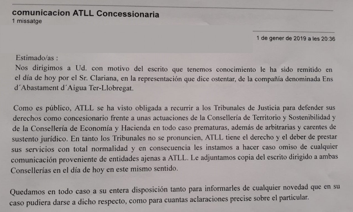 Comunicado a ATLL