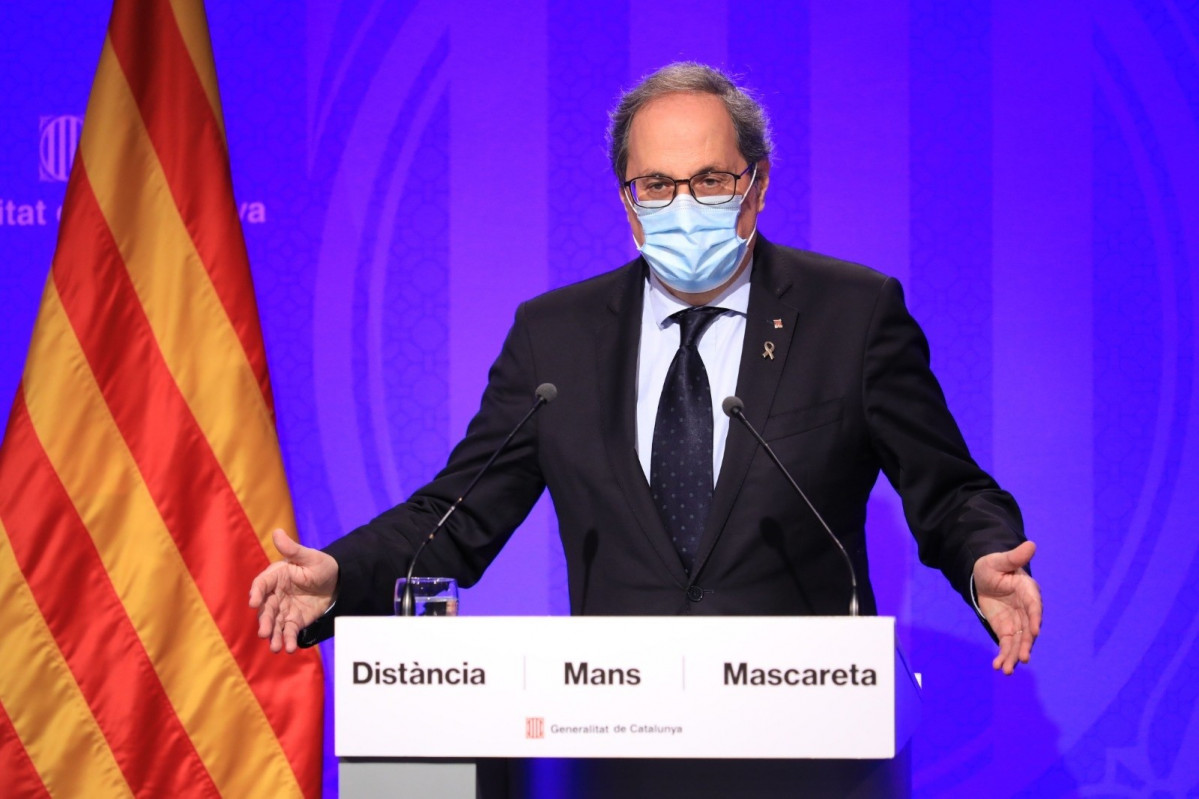 El president de la Generalitat, Quim Torra, en roda de premsa en el Palau