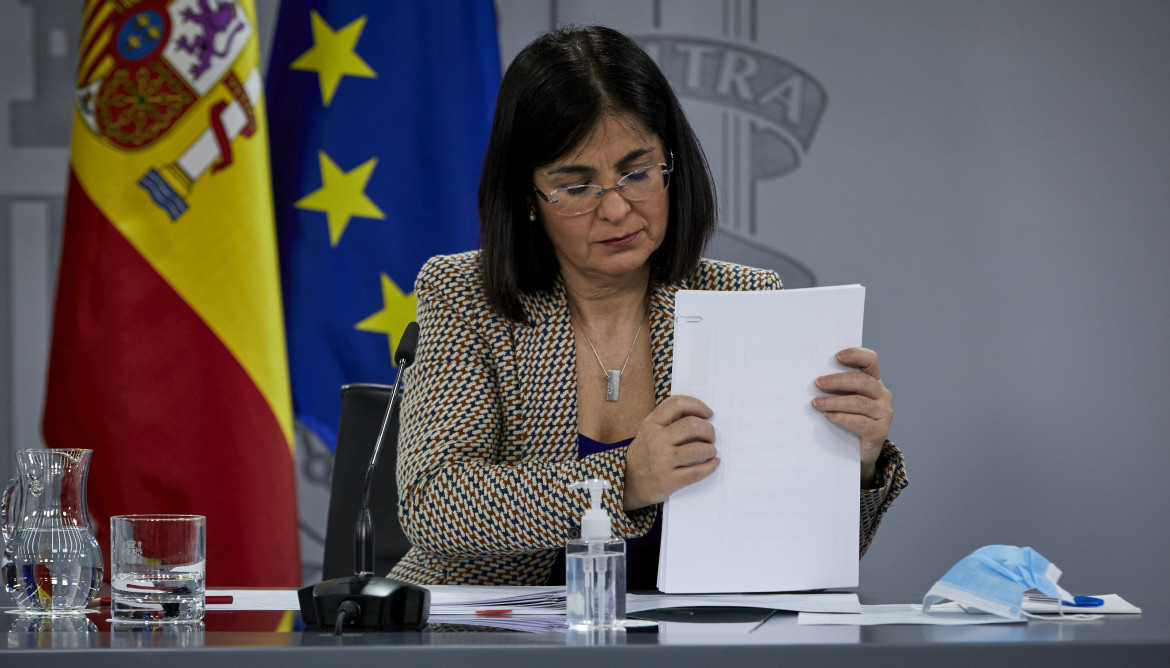La ministra de Sanidad, Carolina Darias durante una rueda de prensa tras la reunión del Consejo Interterritorial del Sistema Nacional de Salud, en Madrid (España), a 10 de febrero de 2021.
