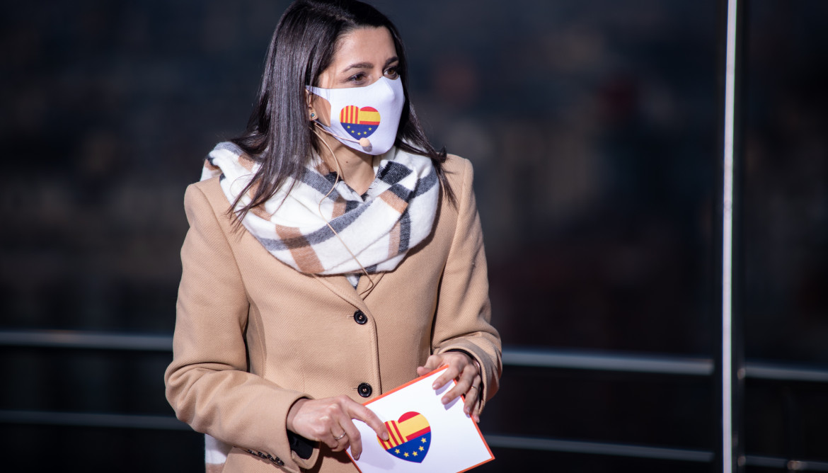 La presidenta de Ciudadanos, Inés Arrimadas, en un acto electoral en Barcelona.