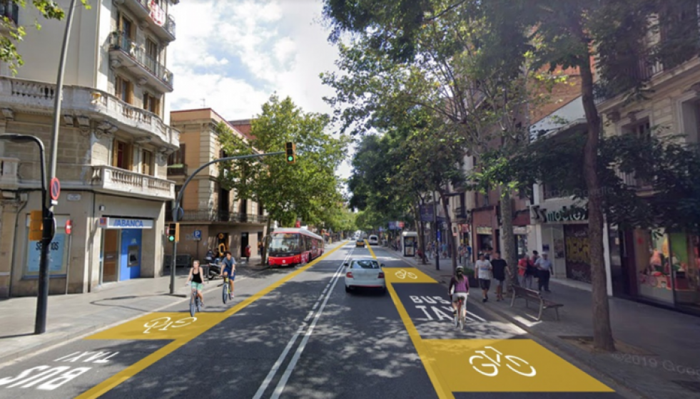Carril bus taxi bici a Sants Creu Coberta 760x428