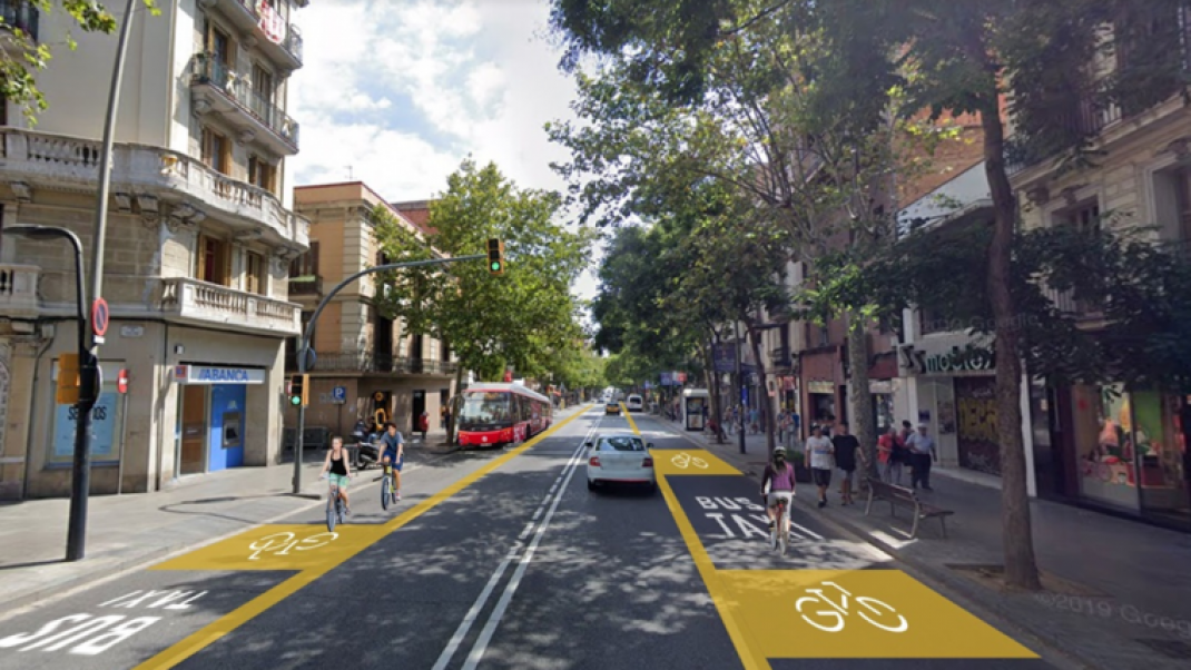 Carril bus taxi bici a Sants Creu Coberta 760x428