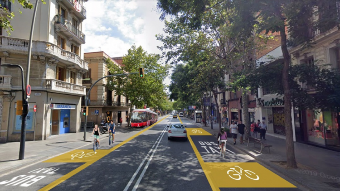 Carril bus taxi bici a Sants Creu Coberta 760x428
