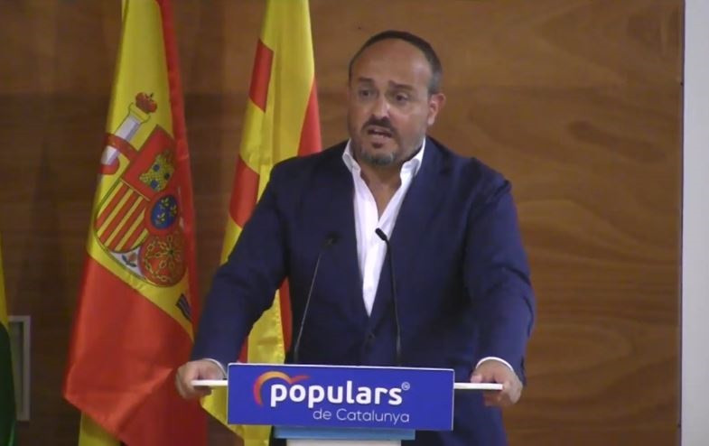 El presidente del PP catalán, Alejandro Fernández, en su intervención en la Junta Directiva del PP catalán el lunes 6 de septiembre de 2021.