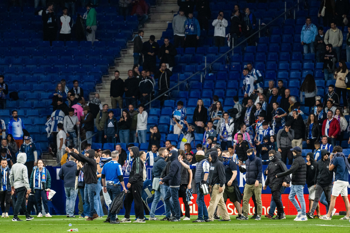 EuropaPress 5199539 espanyol fans invade the field and are evicted by the mossos esquadra