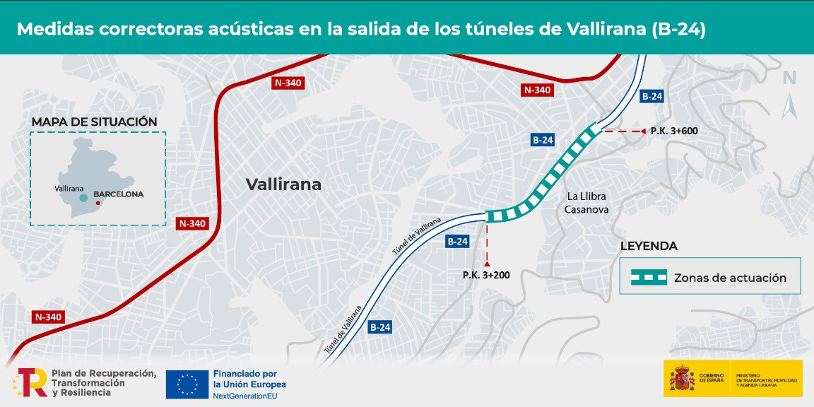 Medidas correctoras acústicas en la salida de los túneles de Vallirana (B-24)