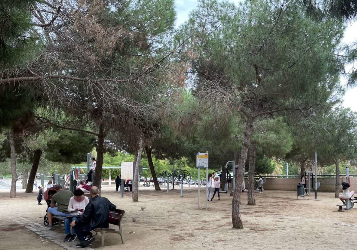 Una observadora entrevista a usuarios de un parque de salud en el Parque de Cerdanyola (Barcelona).