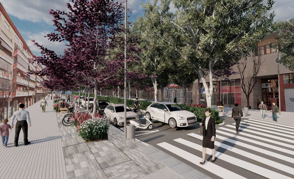 Una simulación de cómo quedarà la calle Iglesias de Cornellà de Llobregat (Barcelona) tras las obras que han empezado este mes.