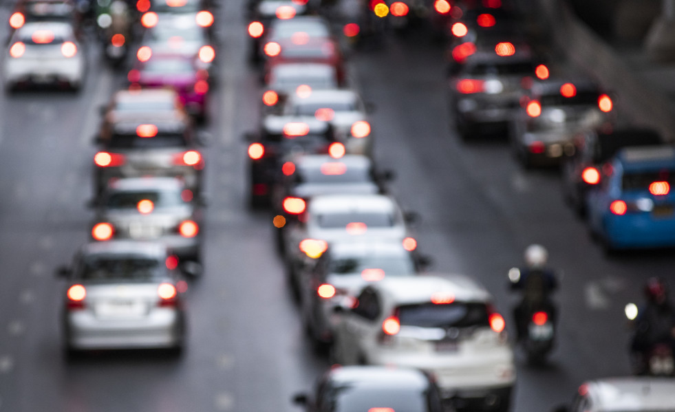 Busy crowded traffic jam road