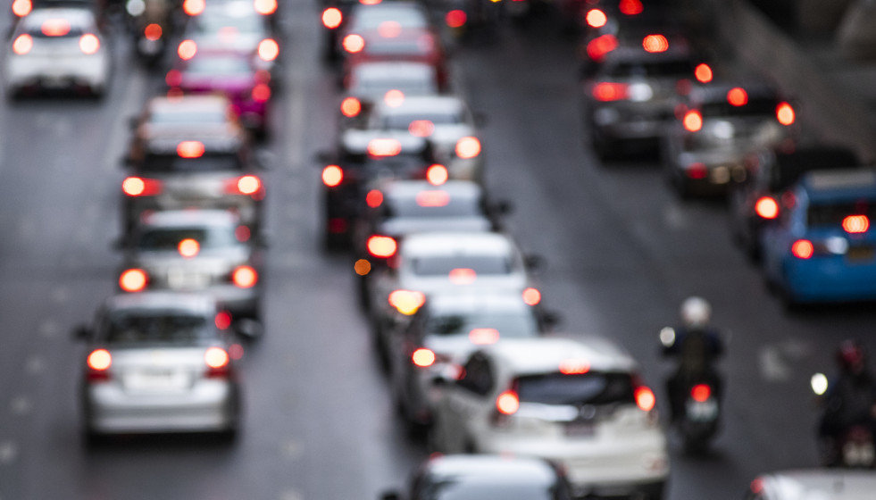 Busy crowded traffic jam road