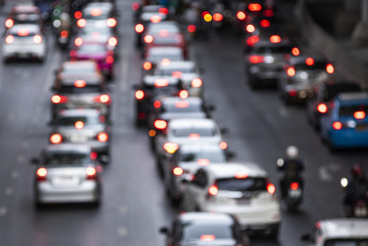 Busy crowded traffic jam road