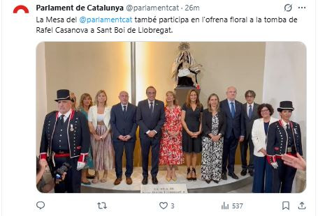 La ofrenda a Rafael Casanova se convierte en un acto con un homenaje cargado de simbolismo