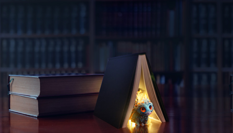 Libro abierto con escena de cuento de hadas