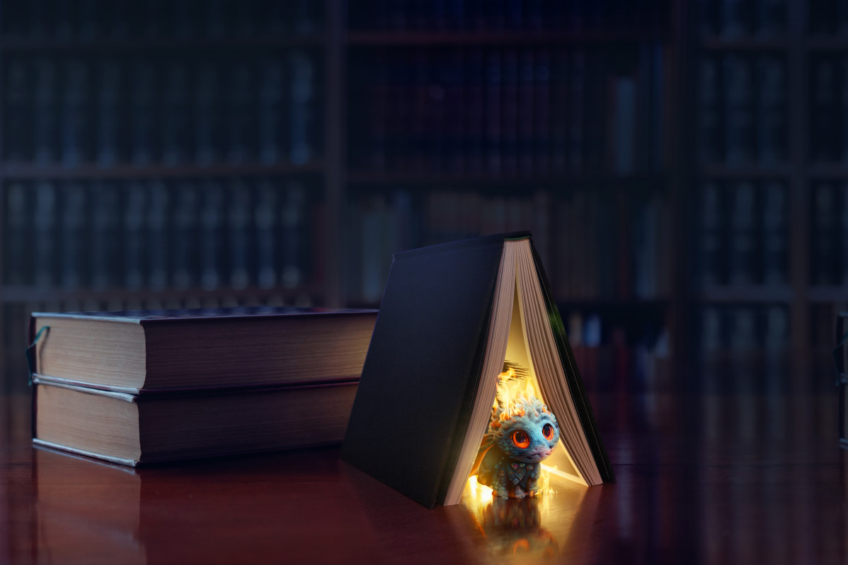 Libro abierto con escena de cuento de hadas