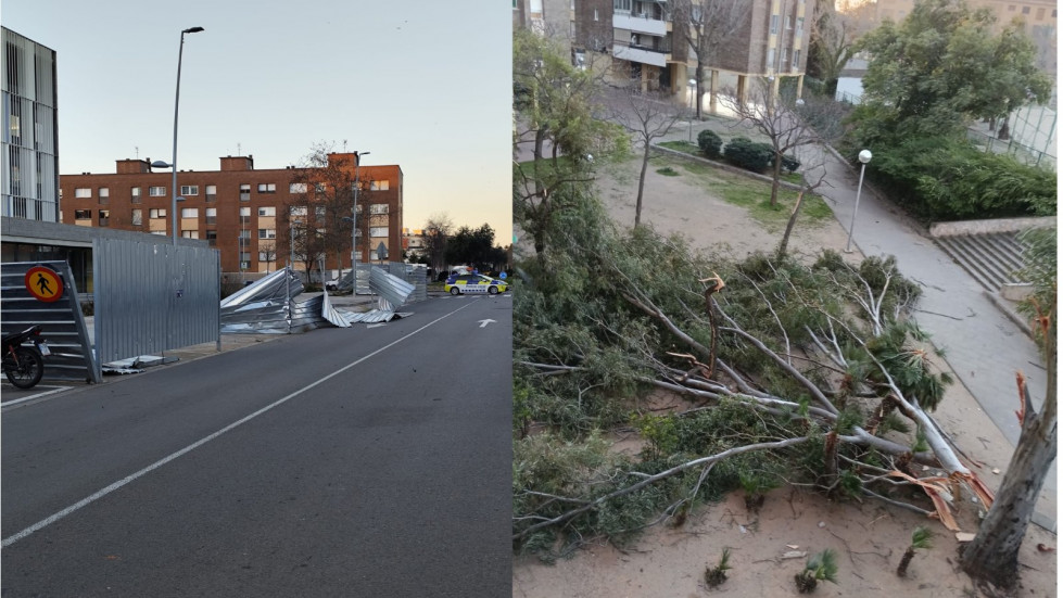 VÍDEO | Fuerte temporal en Viladecans: cortes de luz, incendio, accesos cerrados y numerosos daños materiales