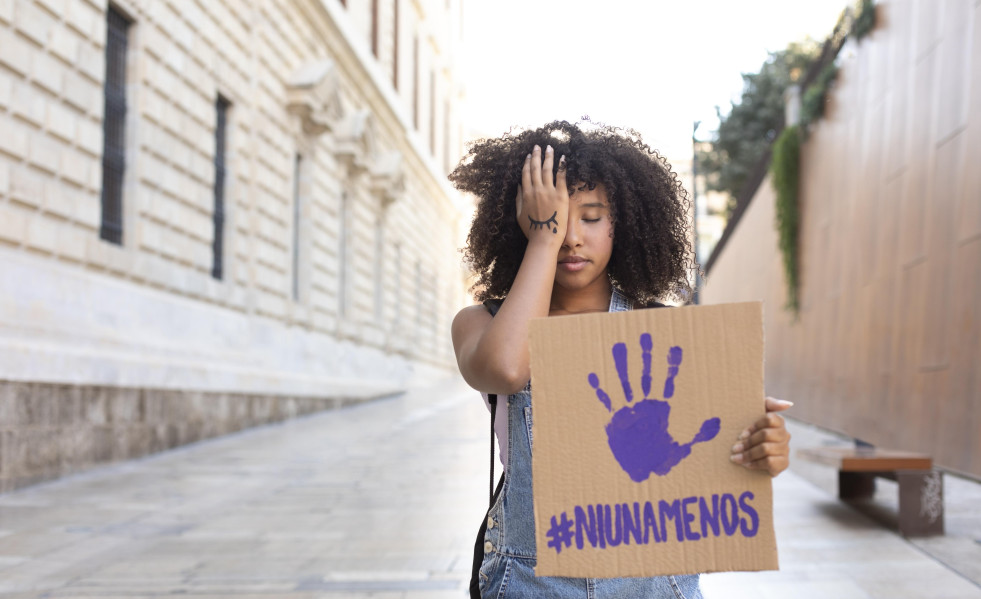 Woman protesting her rights with copy space