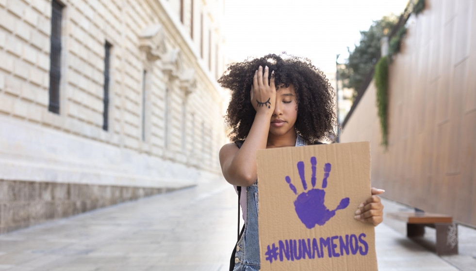 Woman protesting her rights with copy space