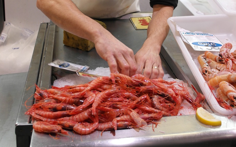 Gamba roja en el mercado de Almería