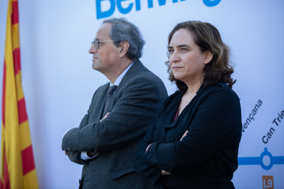 Quim Torra y la alcaldesa de Barcelona, Ada Colau, inauguran la estación Zona Franca de la L10 Sud del Metro de Barcelona, a 1 de febrero de 2020