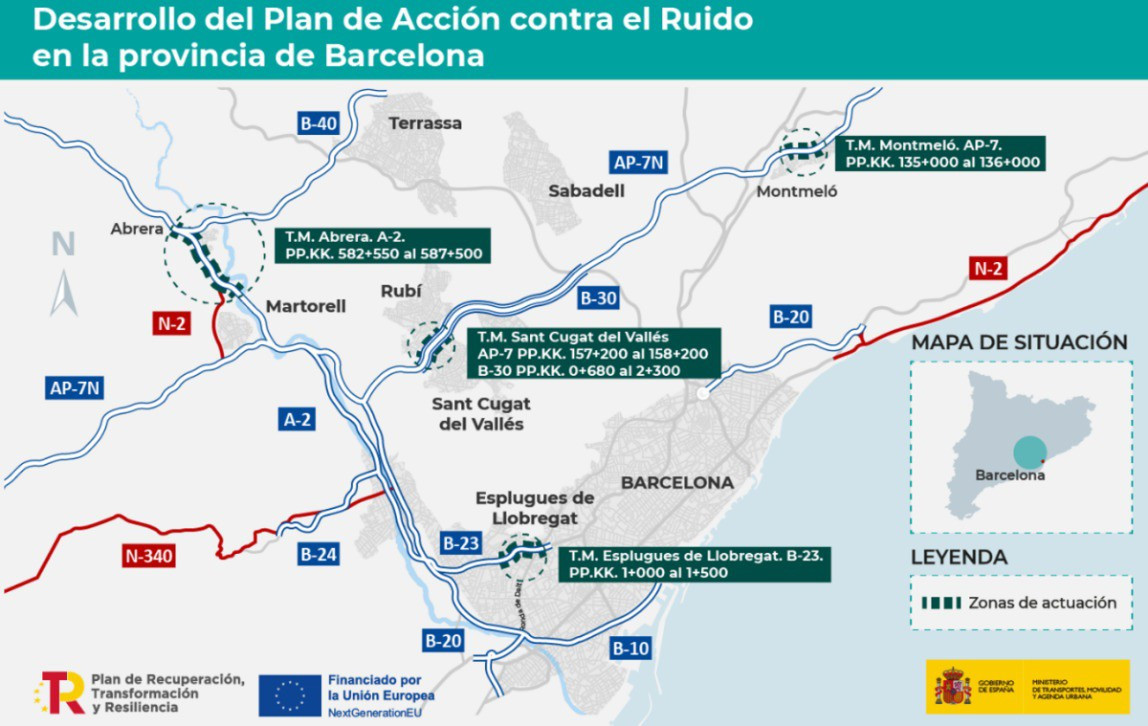 Las obras de protección acústica en cuatro vías de Barcelona