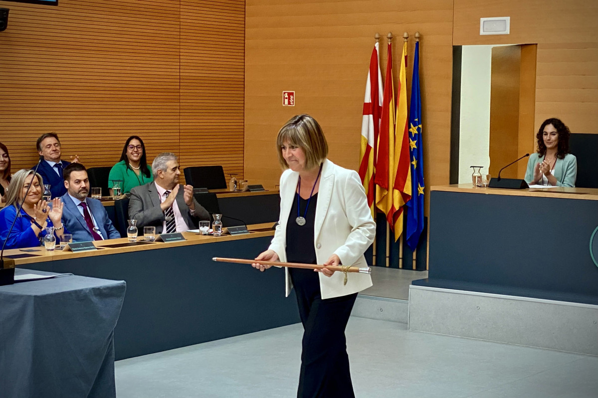Núria Marín (PSC) tras ser revalidada como alcaldesa de L'Hospitalet (Barcelona) por quinto mandato